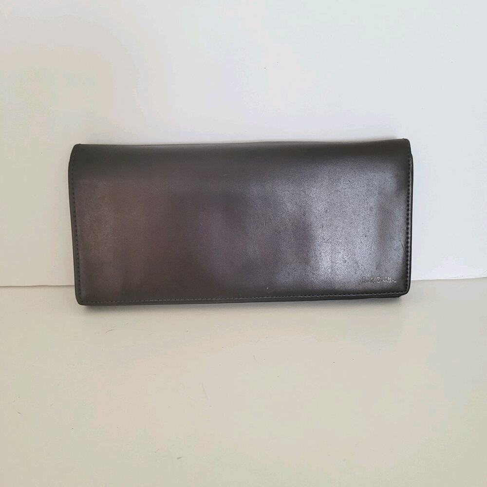 Paul Smith Designer Checkbook Card Bill Holder Wallet Brown Blue Bifold Leather